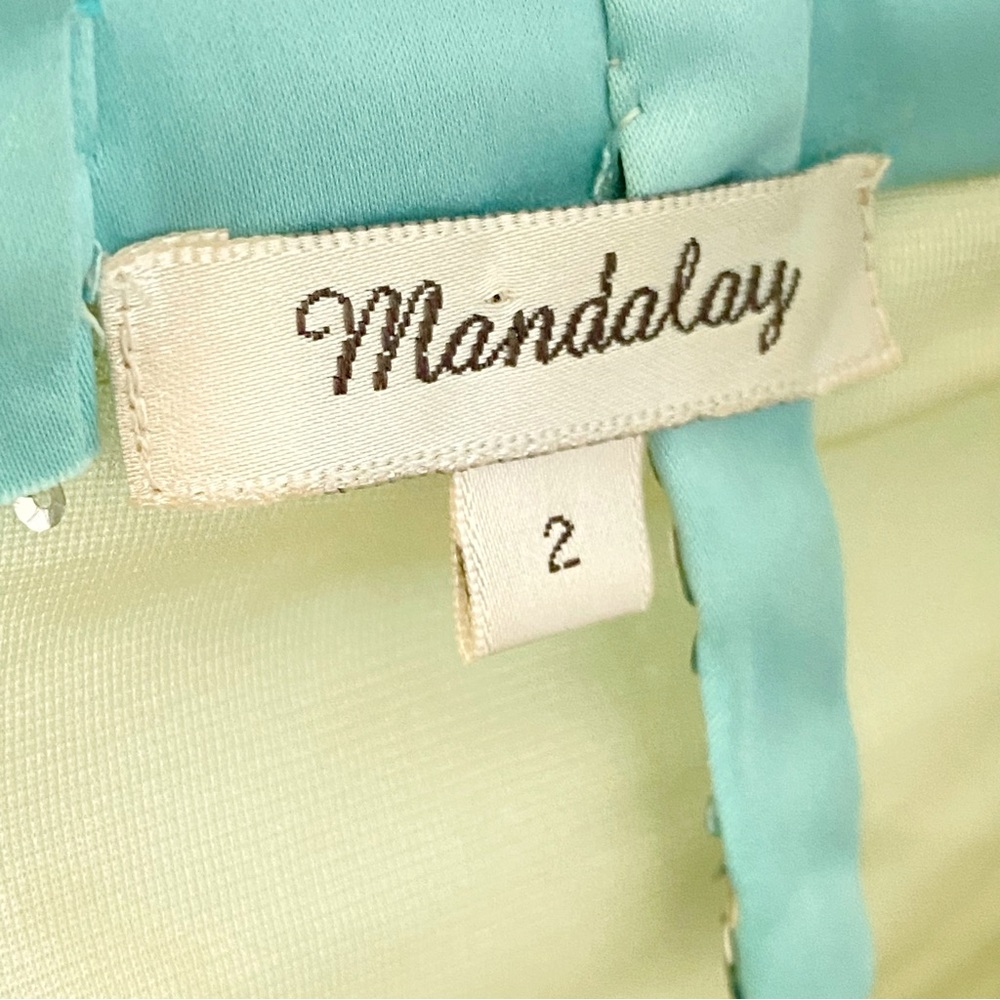 Vintage Mandalay green teal silver sequin beaded sleeveless v-neck silk dress - Picture 9 of 13